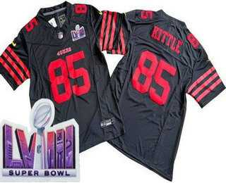 Mens San Francisco 49ers #85 George Kittle Limited Black FUSE LVIII Super Bowl Vapor Jersey 500w
